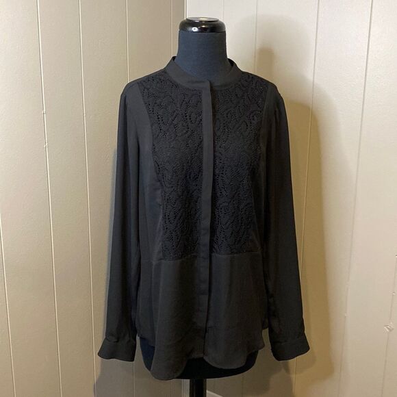 Simply Vera Vera Wang Medium Lace Blouse Pleated Back Hidden Button Up - Picture 3 of 10